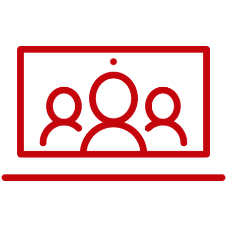 Icon of three people within a computer monitor for a web conference